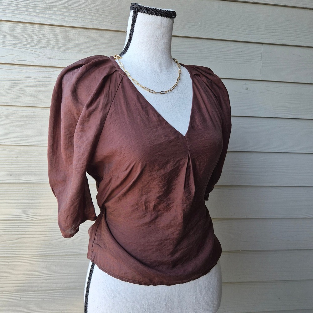Express Puff Sleeve Top Womens XS Brown Coquette Cottage Romantic Dark Academia - Picture 3 of 7